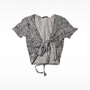 Brandy Melville Black and White Animal Print Blouse